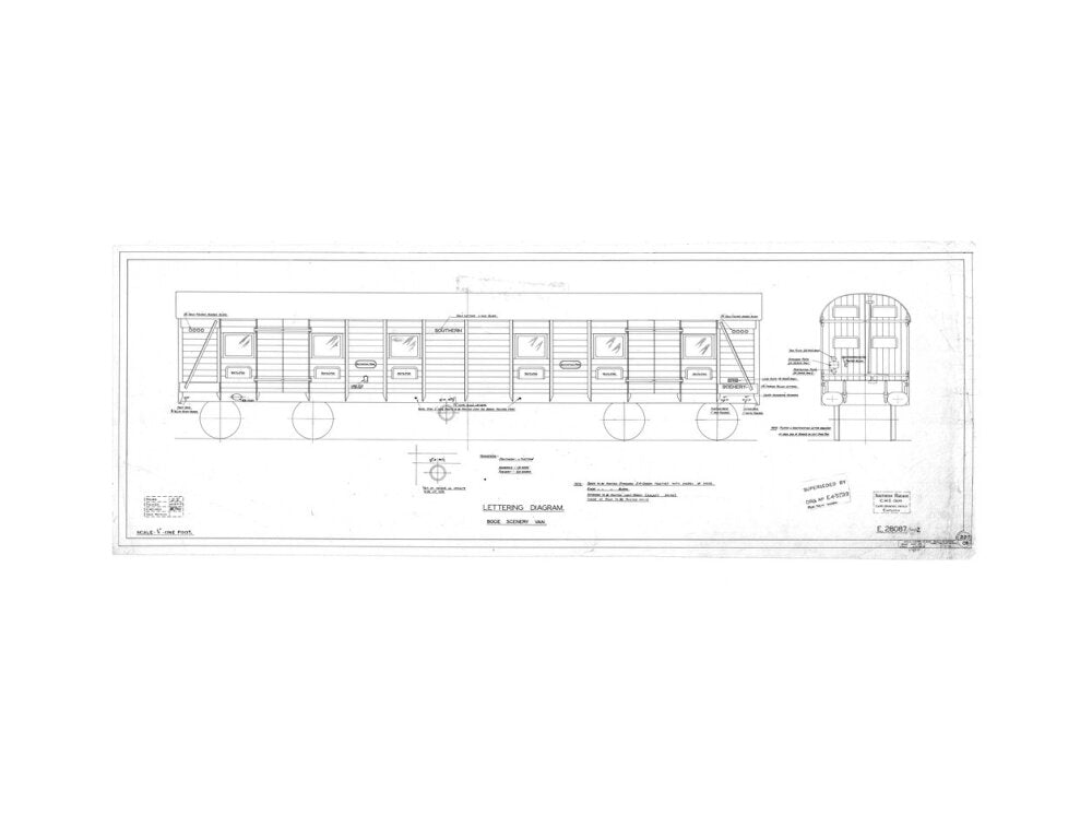Lettering diagram for bogie scenery van, Southern Railway, 1937. art print large none Art Print - Science Museum Shop