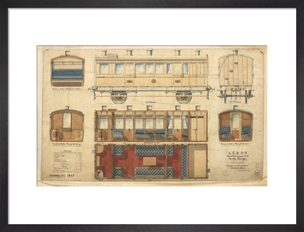 General arrangement of family carriage, London, Chatham and Dover Railway, 1881. art print medium black Art Print - Science Museum Shop