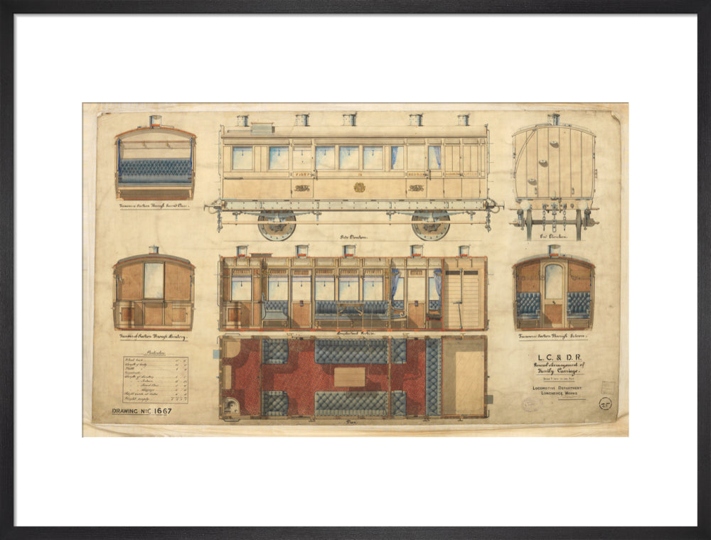 General arrangement of family carriage, London, Chatham and Dover Railway, 1881. art print large black Art Print - Science Museum Shop