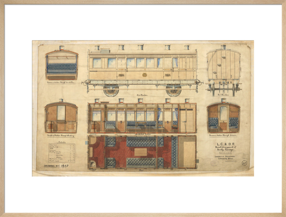 General arrangement of family carriage, London, Chatham and Dover Railway, 1881. art print extra large natural Art Print - Science Museum Shop