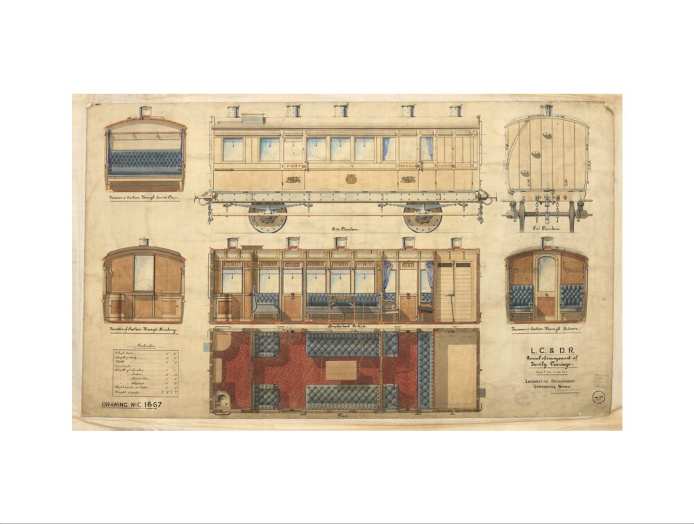 General arrangement of family carriage, London, Chatham and Dover Railway, 1881. art print extra large none Art Print - Science Museum Shop