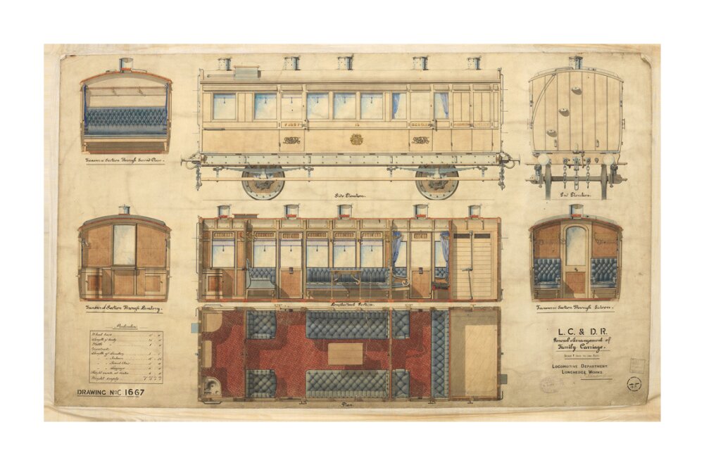 General arrangement of family carriage, London, Chatham and Dover Railway, 1881. unstretched canvas extra large none Art Print - Science Museum Shop