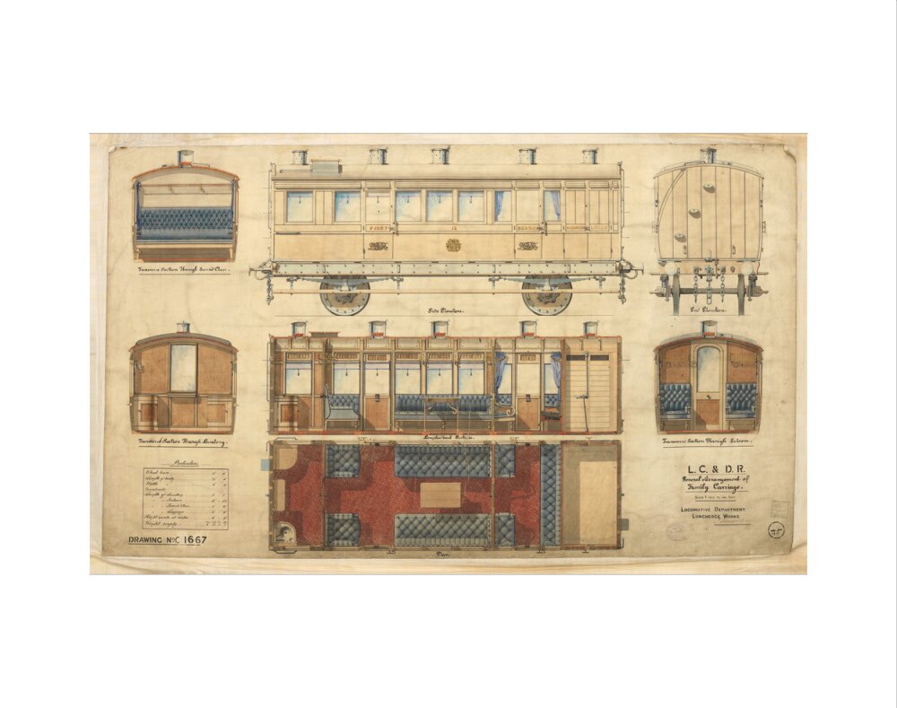 General arrangement of family carriage, London, Chatham and Dover Railway, 1881. art print extra small none Art Print - Science Museum Shop
