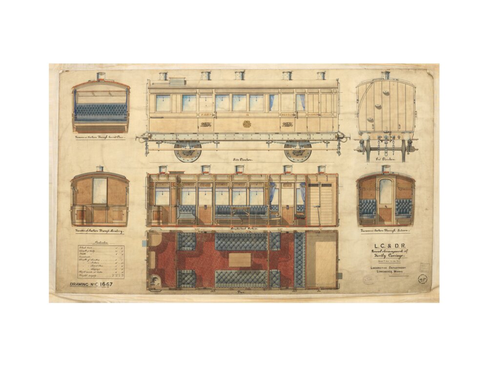 General arrangement of family carriage, London, Chatham and Dover Railway, 1881. art print small none Art Print - Science Museum Shop