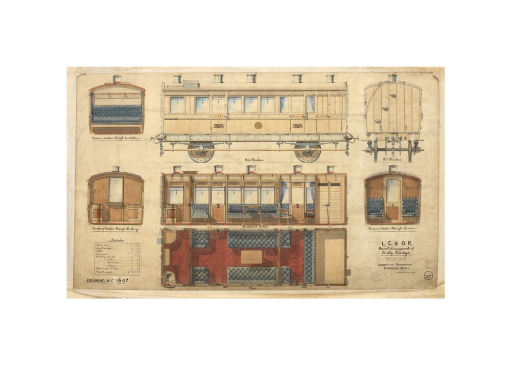 General arrangement of family carriage, London, Chatham and Dover Railway, 1881. unstretched canvas small none Art Print - Science Museum Shop