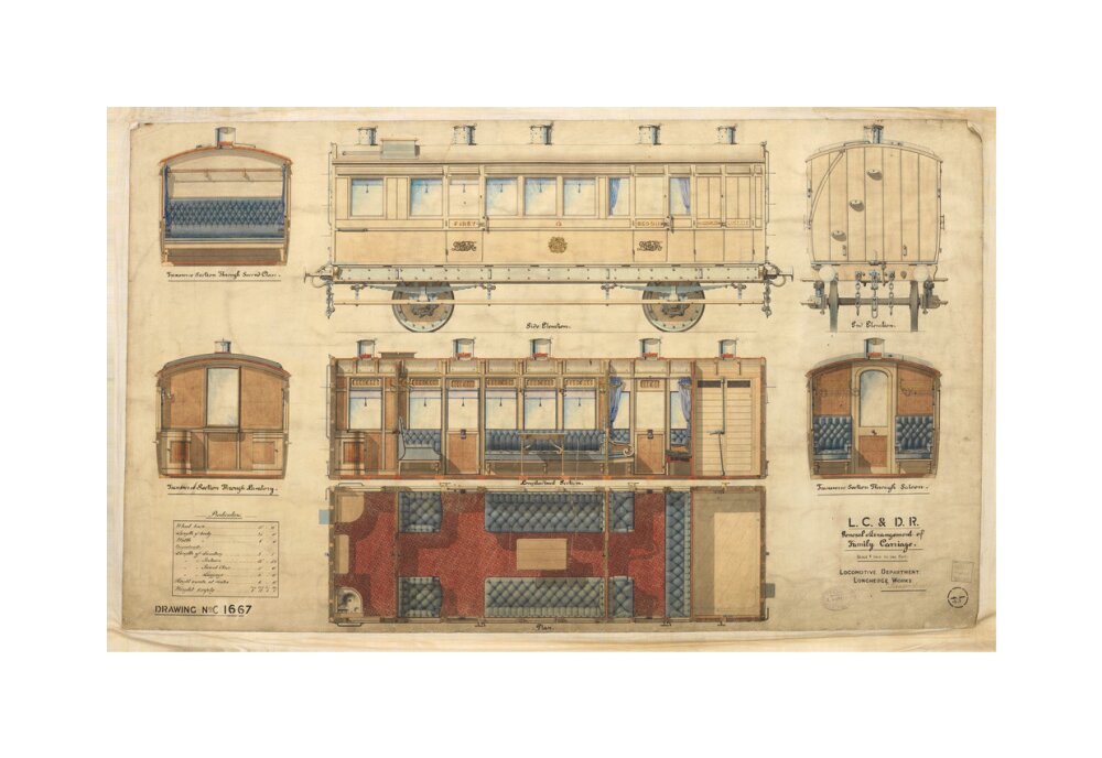 General arrangement of family carriage, London, Chatham and Dover Railway, 1881. unstretched canvas medium none Art Print - Science Museum Shop