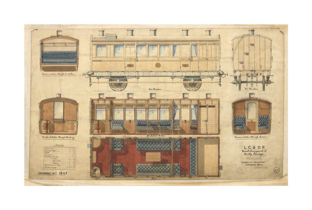 General arrangement of family carriage, London, Chatham and Dover Railway, 1881. unstretched canvas large none Art Print - Science Museum Shop