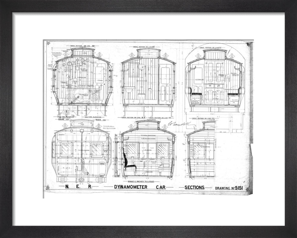 Sections of dynamometer car, North Eastern Railway (NER). art print extra small black Art Print - Science Museum Shop
