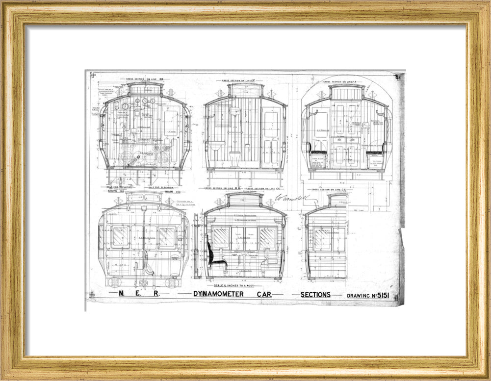 Sections of dynamometer car, North Eastern Railway (NER). art print small gold Art Print - Science Museum Shop