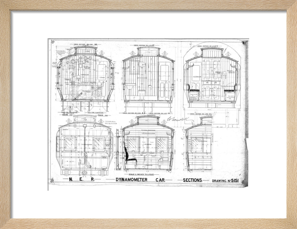 Sections of dynamometer car, North Eastern Railway (NER). art print small natural Art Print - Science Museum Shop