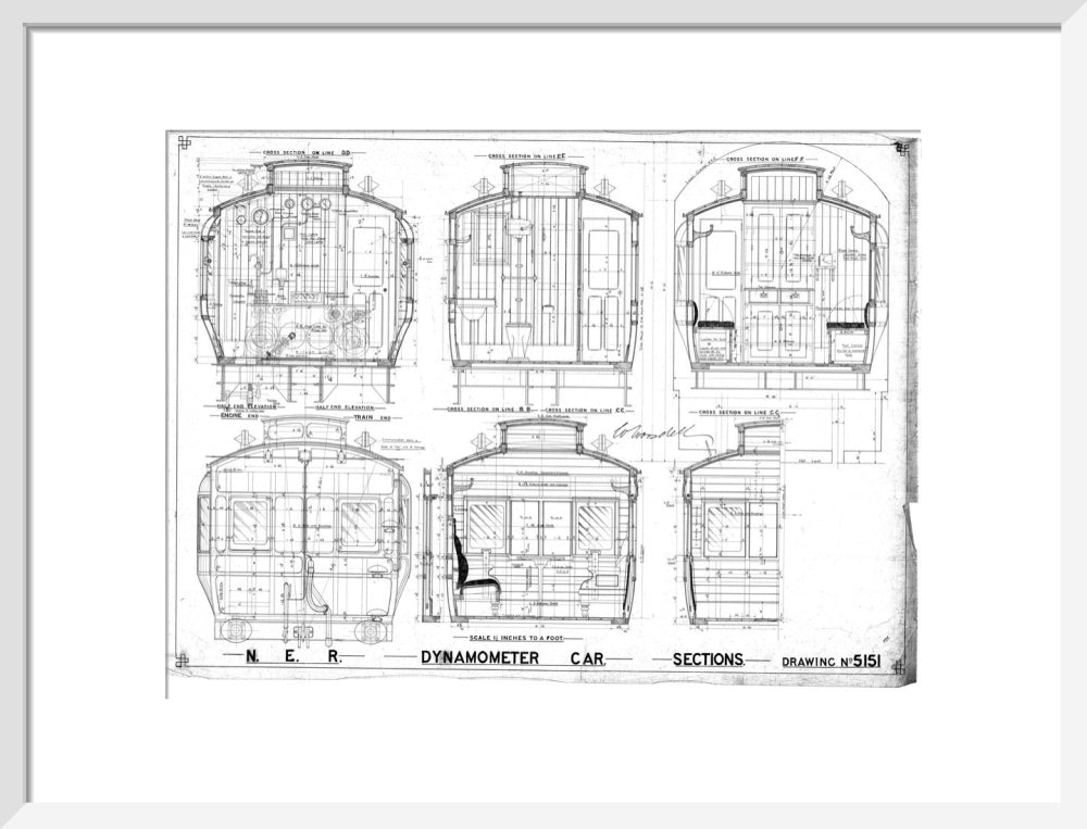 Sections of dynamometer car, North Eastern Railway (NER). art print medium white Art Print - Science Museum Shop