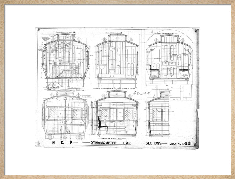Sections of dynamometer car, North Eastern Railway (NER). art print large natural Art Print - Science Museum Shop
