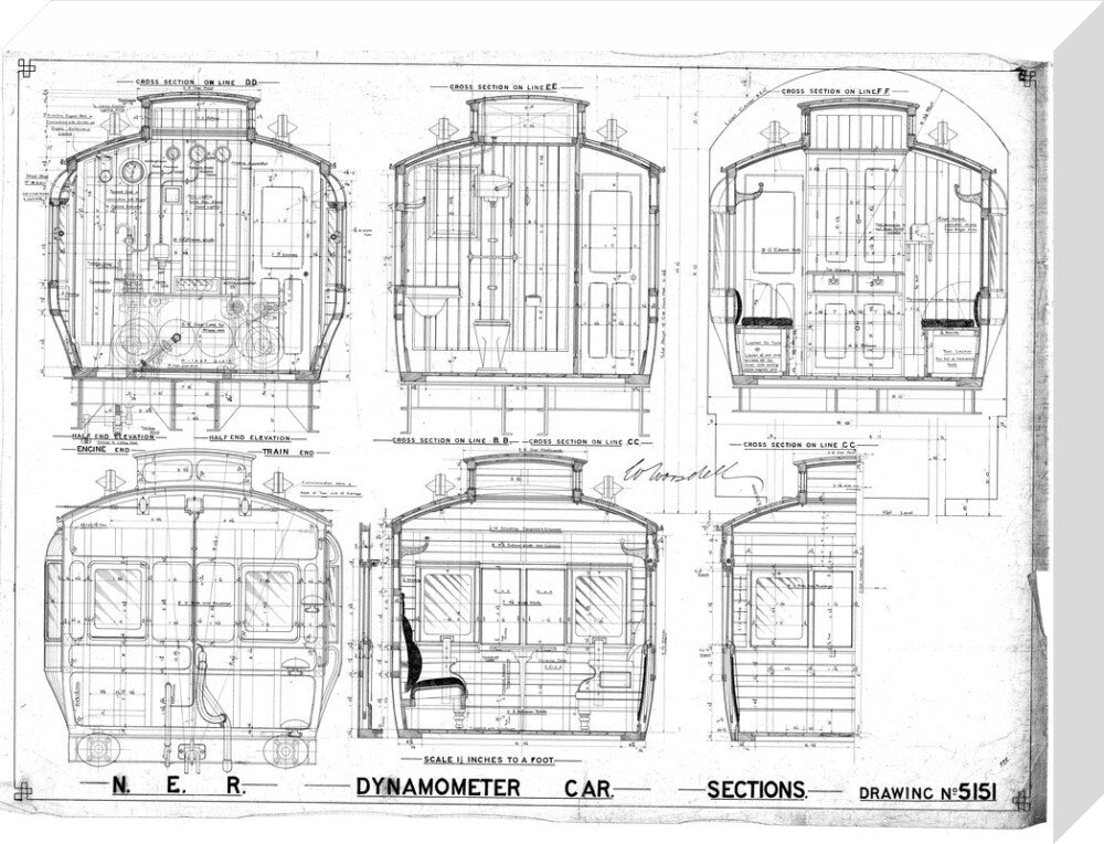Sections of dynamometer car, North Eastern Railway (NER). stretched canvas medium none Art Print - Science Museum Shop