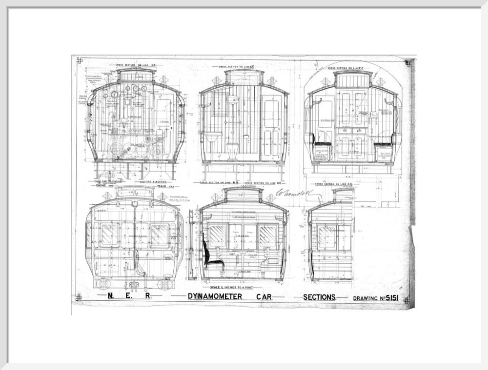 Sections of dynamometer car, North Eastern Railway (NER). art print extra large white Art Print - Science Museum Shop