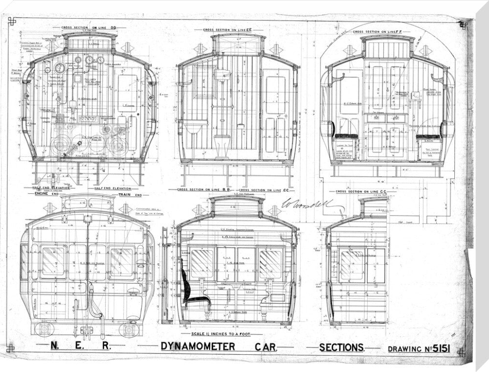 Sections of dynamometer car, North Eastern Railway (NER). stretched canvas extra large none Art Print - Science Museum Shop