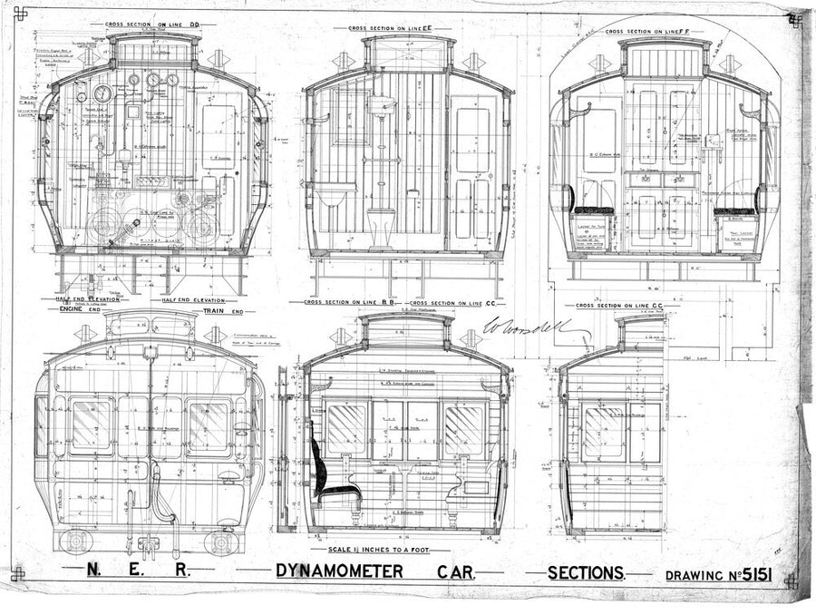 Sections of dynamometer car, North Eastern Railway (NER). Art Print - Science Museum Shop