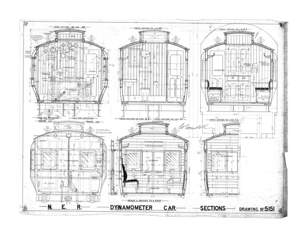 Sections of dynamometer car, North Eastern Railway (NER). unstretched canvas extra large none Art Print - Science Museum Shop