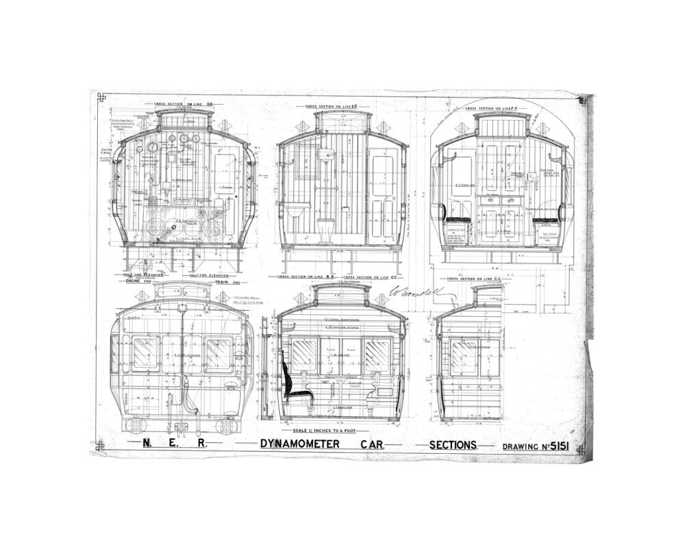 Sections of dynamometer car, North Eastern Railway (NER). unstretched canvas small none Art Print - Science Museum Shop