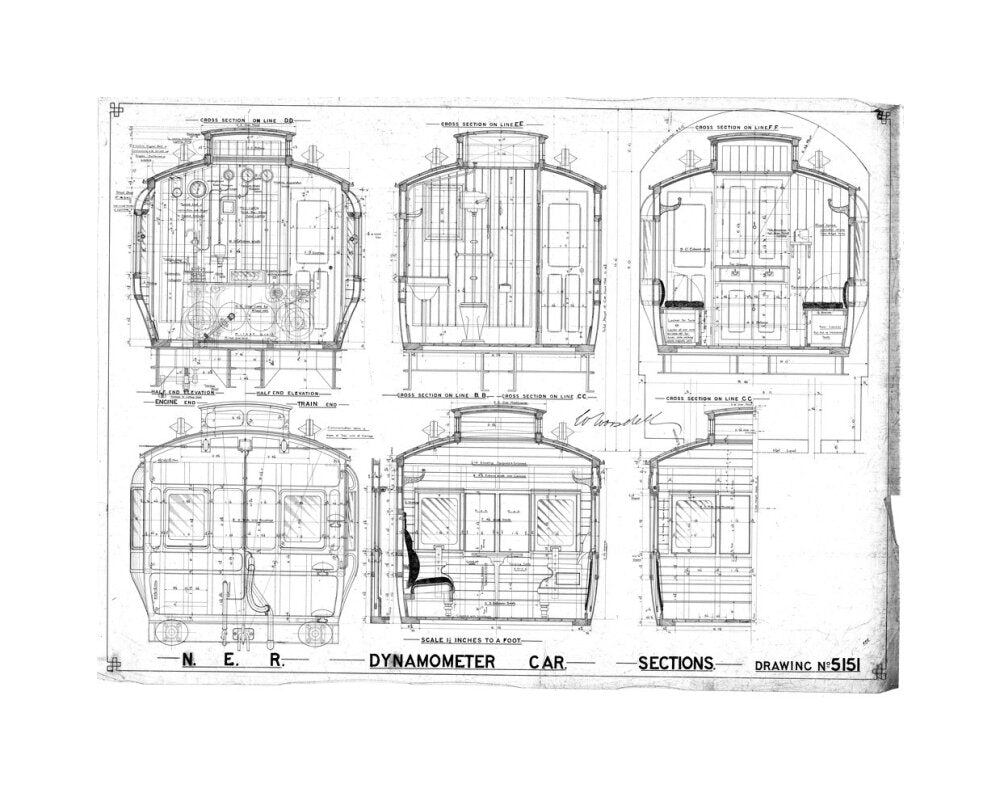 Sections of dynamometer car, North Eastern Railway (NER). unstretched canvas medium none Art Print - Science Museum Shop