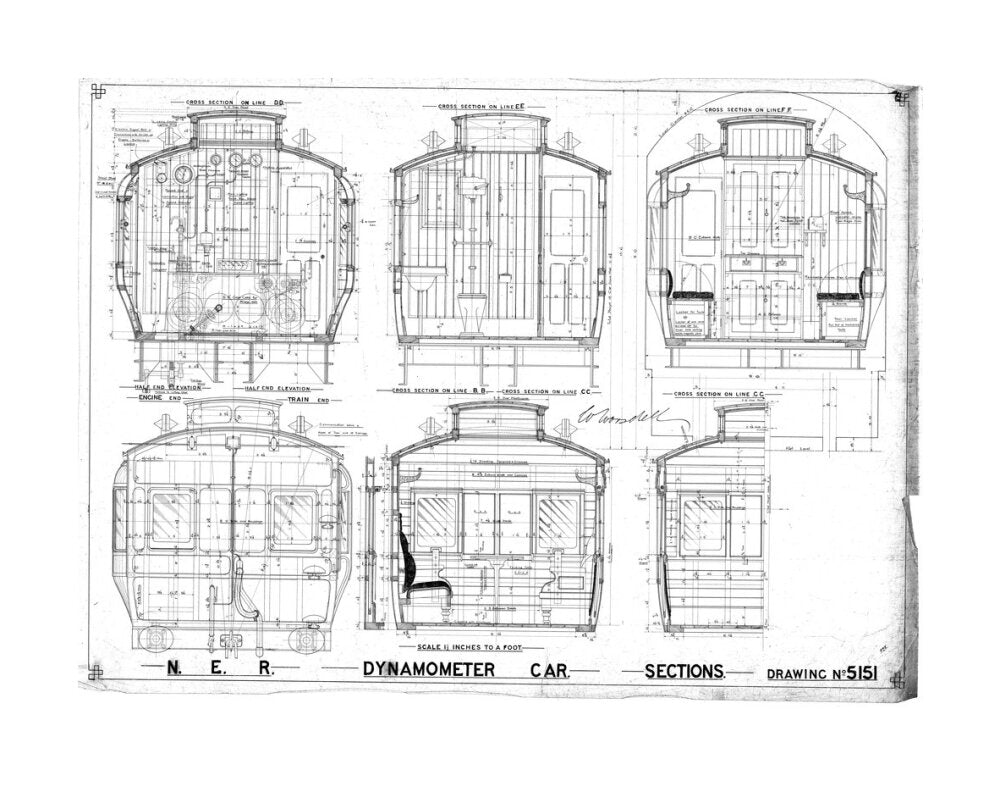 Sections of dynamometer car, North Eastern Railway (NER). unstretched canvas large none Art Print - Science Museum Shop