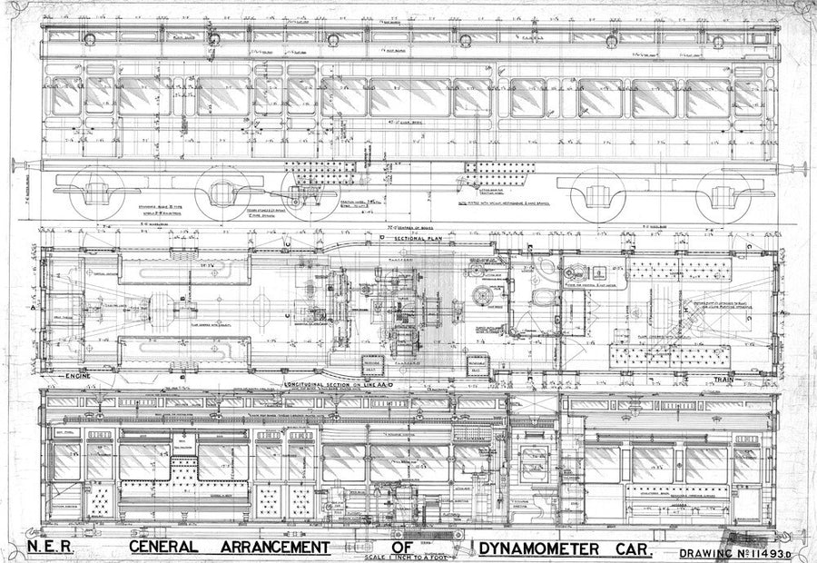 General arrangement of dynamometer car, North Eastern Railway (NER). Art Print - Science Museum Shop