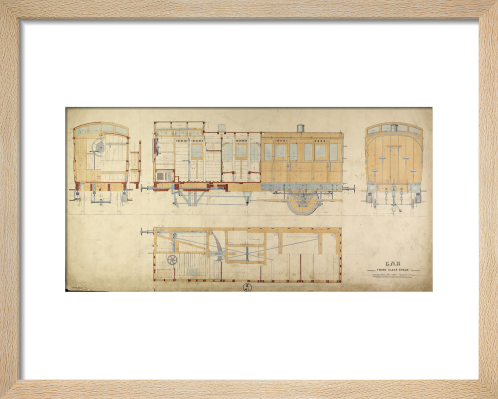 General arrangement of third class break (brake) carriage, Great Northern Railway, 1872. art print extra small natural Art Print - Science Museum Shop