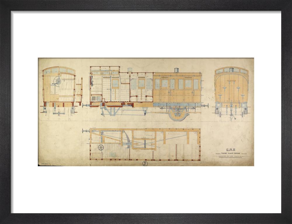 General arrangement of third class break (brake) carriage, Great Northern Railway, 1872. art print small black Art Print - Science Museum Shop