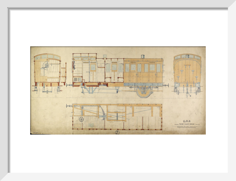 General arrangement of third class break (brake) carriage, Great Northern Railway, 1872. art print small white Art Print - Science Museum Shop