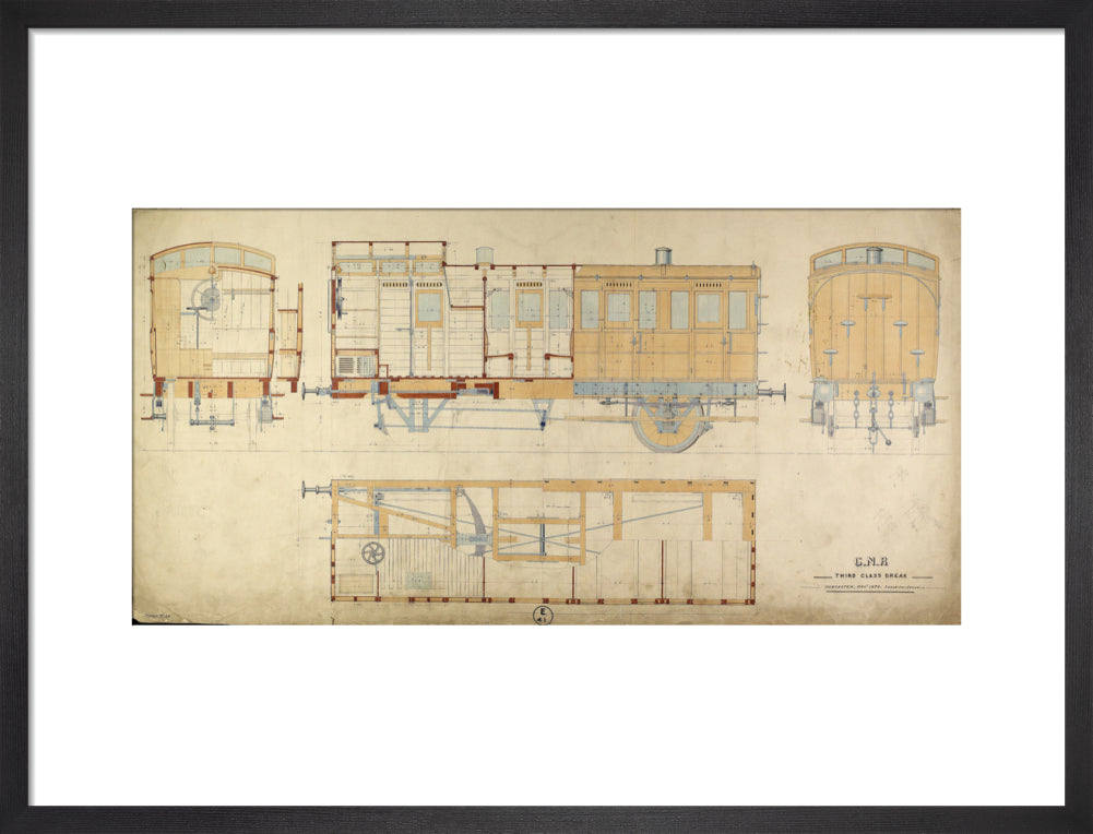 General arrangement of third class break (brake) carriage, Great Northern Railway, 1872. art print medium black Art Print - Science Museum Shop