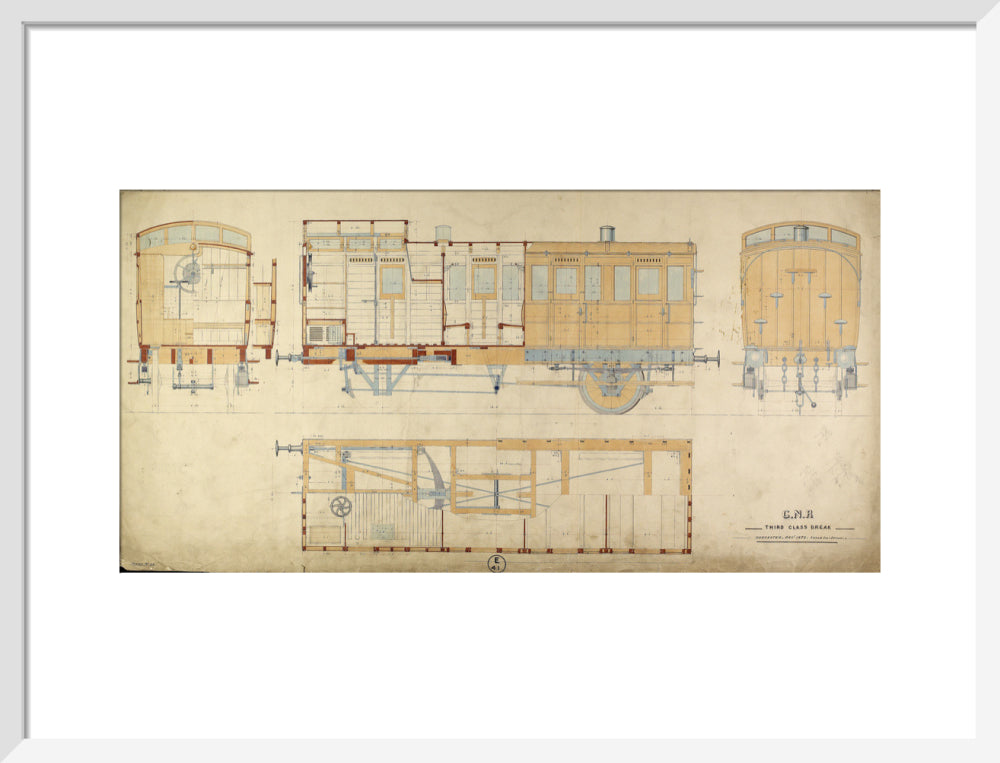 General arrangement of third class break (brake) carriage, Great Northern Railway, 1872. art print medium white Art Print - Science Museum Shop
