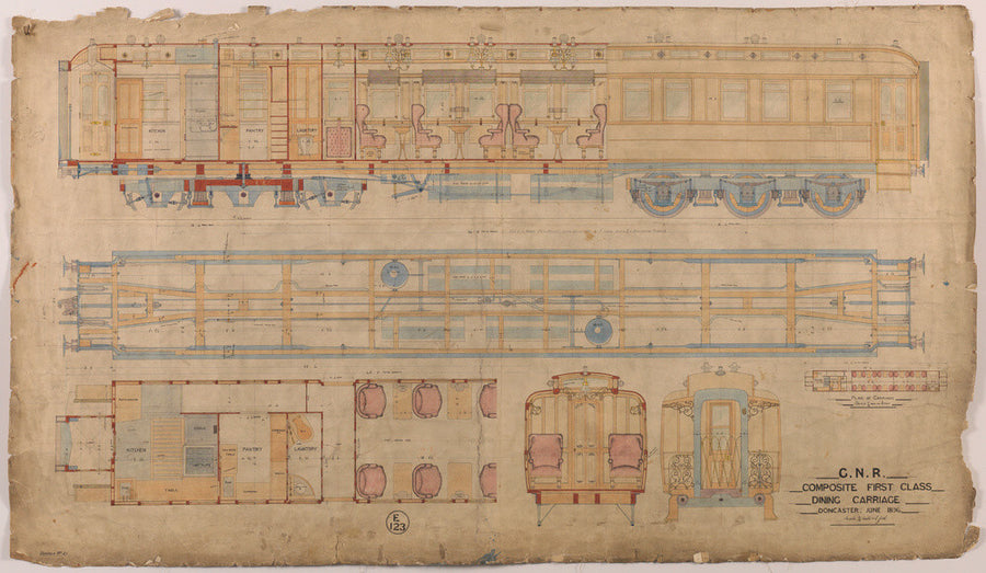 General arrangement of composite first class dining carriage, Great Northern Railway, 1896. Art Print - Science Museum Shop