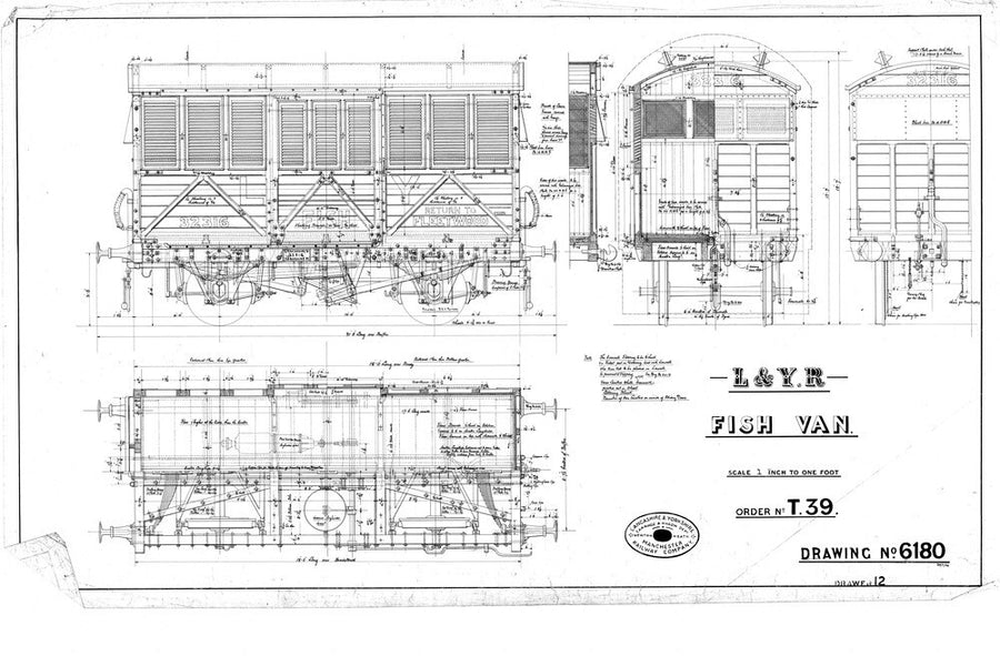 General arrangement of fish van, order T39, Lancashire and Yorkshire Railway, 1906. Art Print - Science Museum Shop
