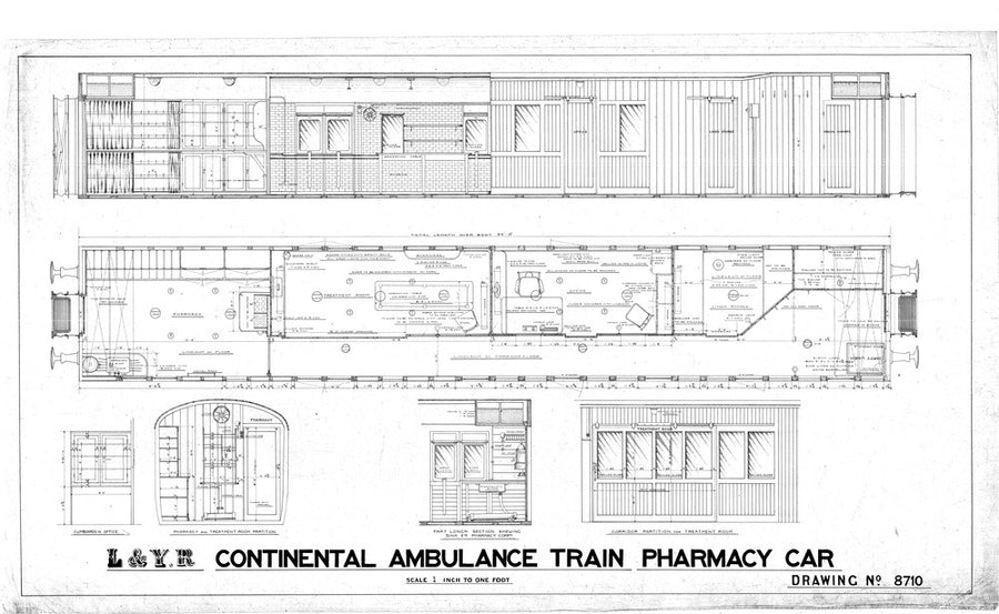 General arrangement of continental ambulance train pharmacy car. Art Print - Science Museum Shop