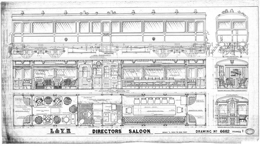 General arrangement of directors' saloon, Lancashire and Yorkshire Railway. Art Print - Science Museum Shop