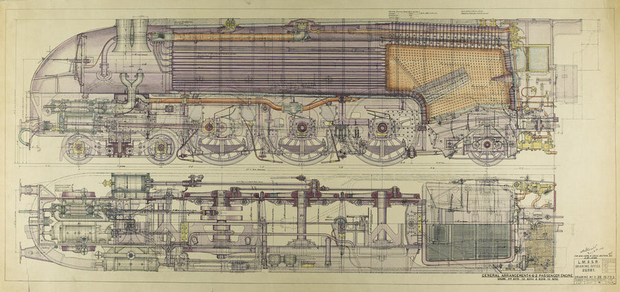 Drawing, ink and watercolour on card, General Arrangement 4-6-2 Passenger Engine, 1938. Art Print - Science Museum Shop