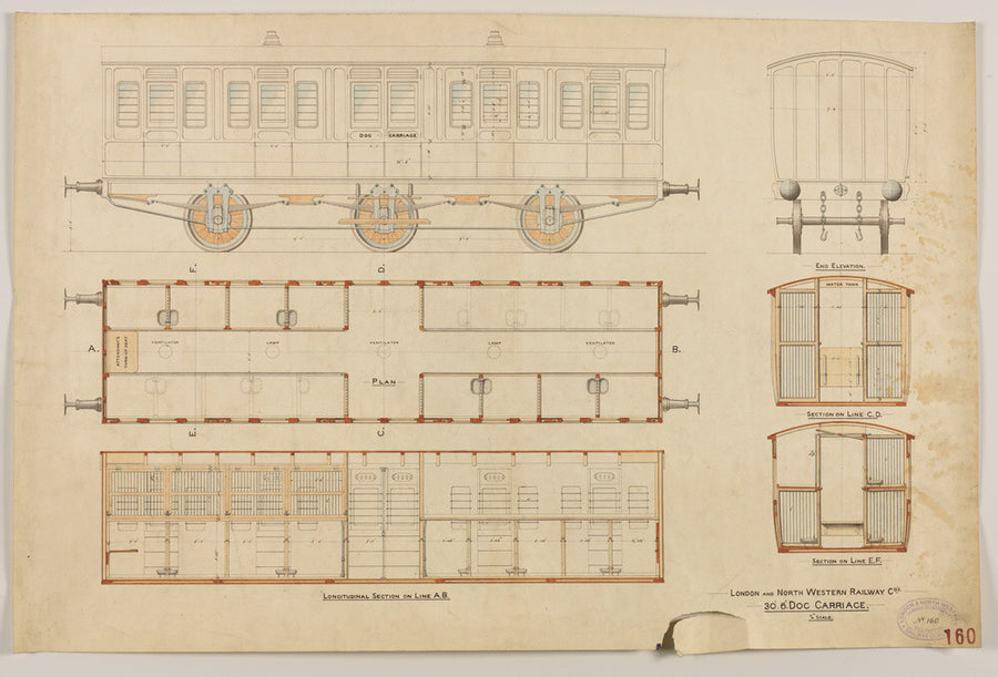 30'6'' dog carriage with 26 kennels and attendant's accommodation, designed at request of Charles Crufts. Art Print - Science Museum Shop
