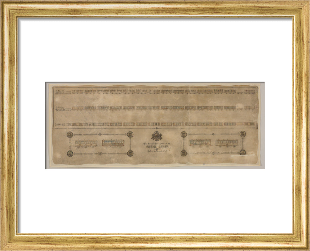 The general arrangement of the Royal Train (for Queen Victoria), London and North Western Railway 1520mm x 600mm art print extra small gold Art Print - Science Museum Shop