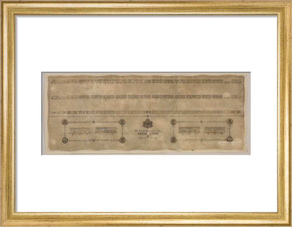 The general arrangement of the Royal Train (for Queen Victoria), London and North Western Railway 1520mm x 600mm art print small gold Art Print - Science Museum Shop