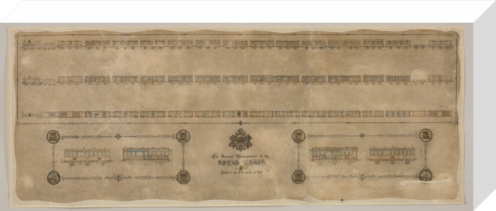 The general arrangement of the Royal Train (for Queen Victoria), London and North Western Railway 1520mm x 600mm stretched canvas medium none Art Print - Science Museum Shop