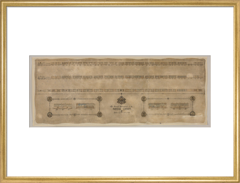 The general arrangement of the Royal Train (for Queen Victoria), London and North Western Railway 1520mm x 600mm art print large gold Art Print - Science Museum Shop