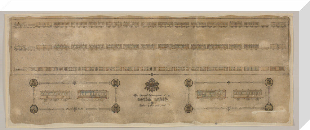The general arrangement of the Royal Train (for Queen Victoria), London and North Western Railway 1520mm x 600mm stretched canvas large none Art Print - Science Museum Shop