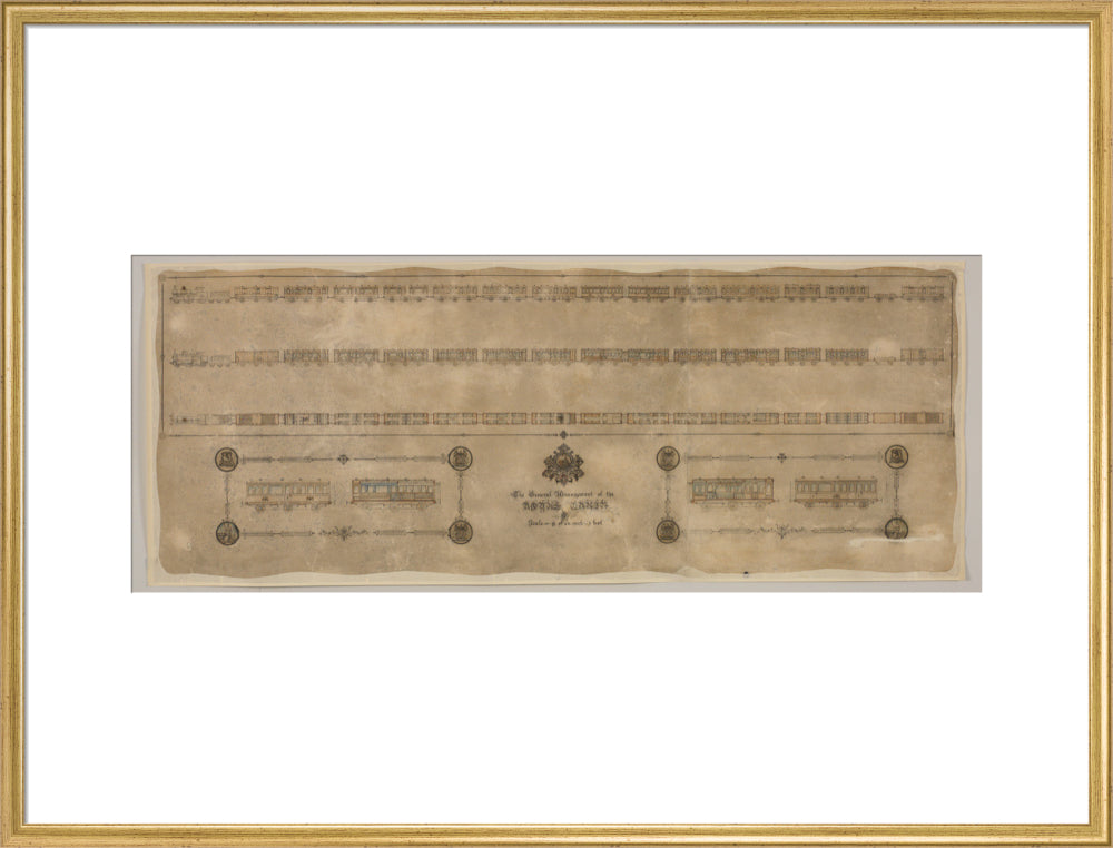 The general arrangement of the Royal Train (for Queen Victoria), London and North Western Railway 1520mm x 600mm art print extra large gold Art Print - Science Museum Shop