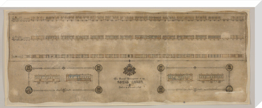 The general arrangement of the Royal Train (for Queen Victoria), London and North Western Railway 1520mm x 600mm stretched canvas extra large none Art Print - Science Museum Shop