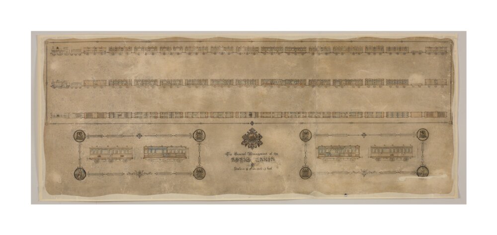 The general arrangement of the Royal Train (for Queen Victoria), London and North Western Railway 1520mm x 600mm unstretched canvas extra large none Art Print - Science Museum Shop