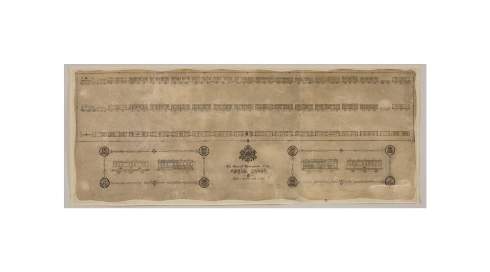 The general arrangement of the Royal Train (for Queen Victoria), London and North Western Railway 1520mm x 600mm unstretched canvas small none Art Print - Science Museum Shop