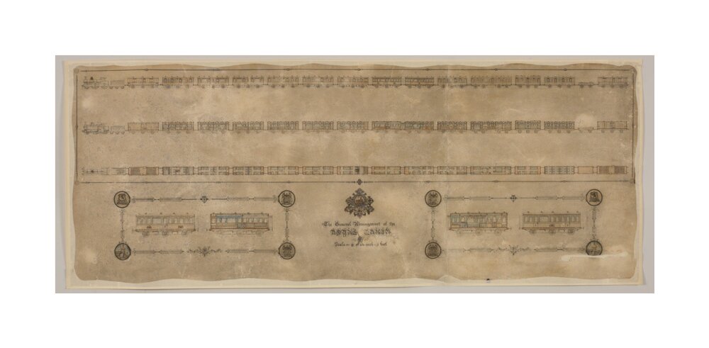 The general arrangement of the Royal Train (for Queen Victoria), London and North Western Railway 1520mm x 600mm unstretched canvas large none Art Print - Science Museum Shop
