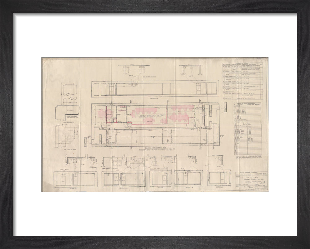 General arrangement of standard control shelters for civil defence (nuclear air raid bunker). art print extra small black Art Print - Science Museum Shop