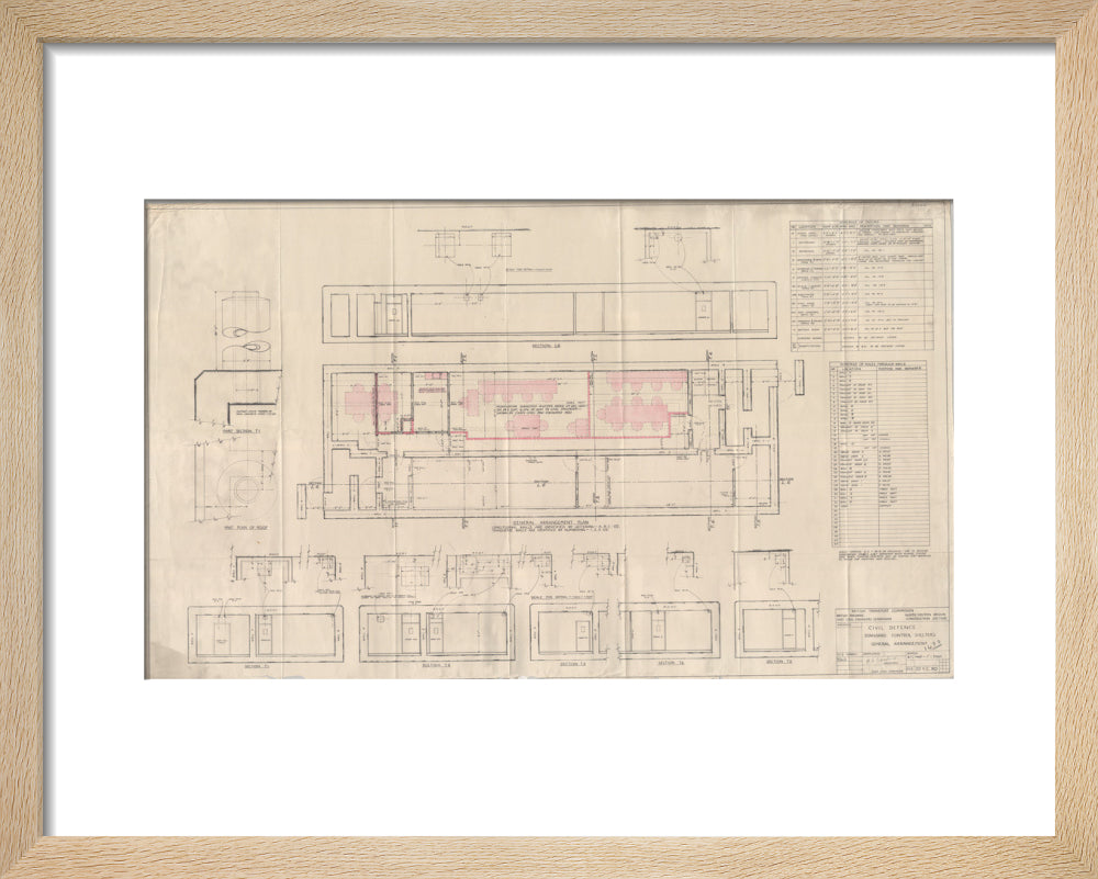 General arrangement of standard control shelters for civil defence (nuclear air raid bunker). art print extra small natural Art Print - Science Museum Shop