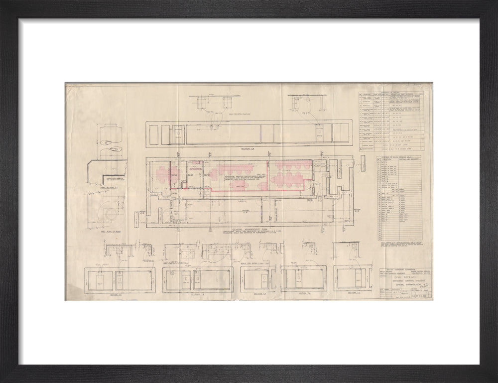 General arrangement of standard control shelters for civil defence (nuclear air raid bunker). art print small black Art Print - Science Museum Shop