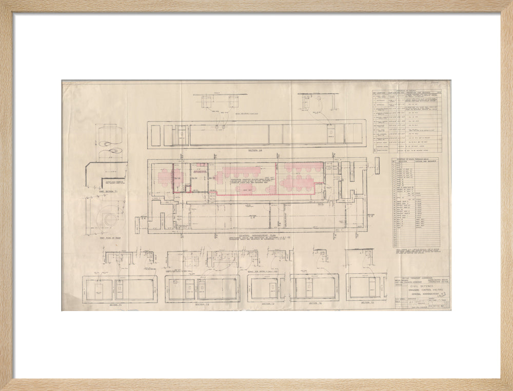 General arrangement of standard control shelters for civil defence (nuclear air raid bunker). art print medium natural Art Print - Science Museum Shop